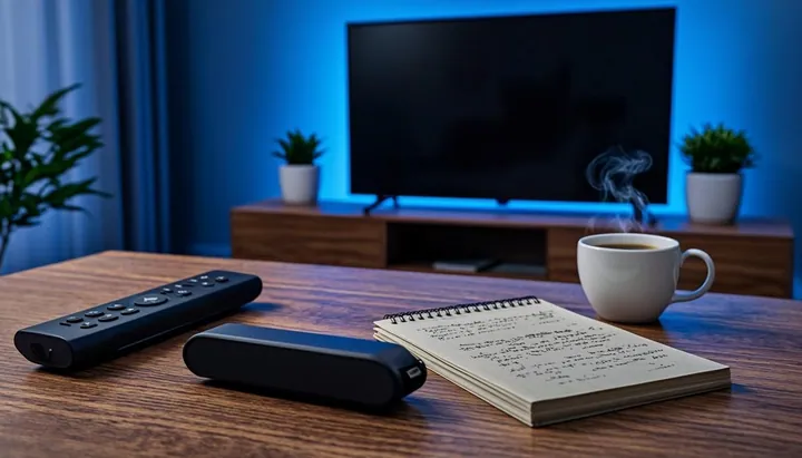 Installation IPTV simplifiée pour débutant avec clé de streaming, télécommande et carnet de notes